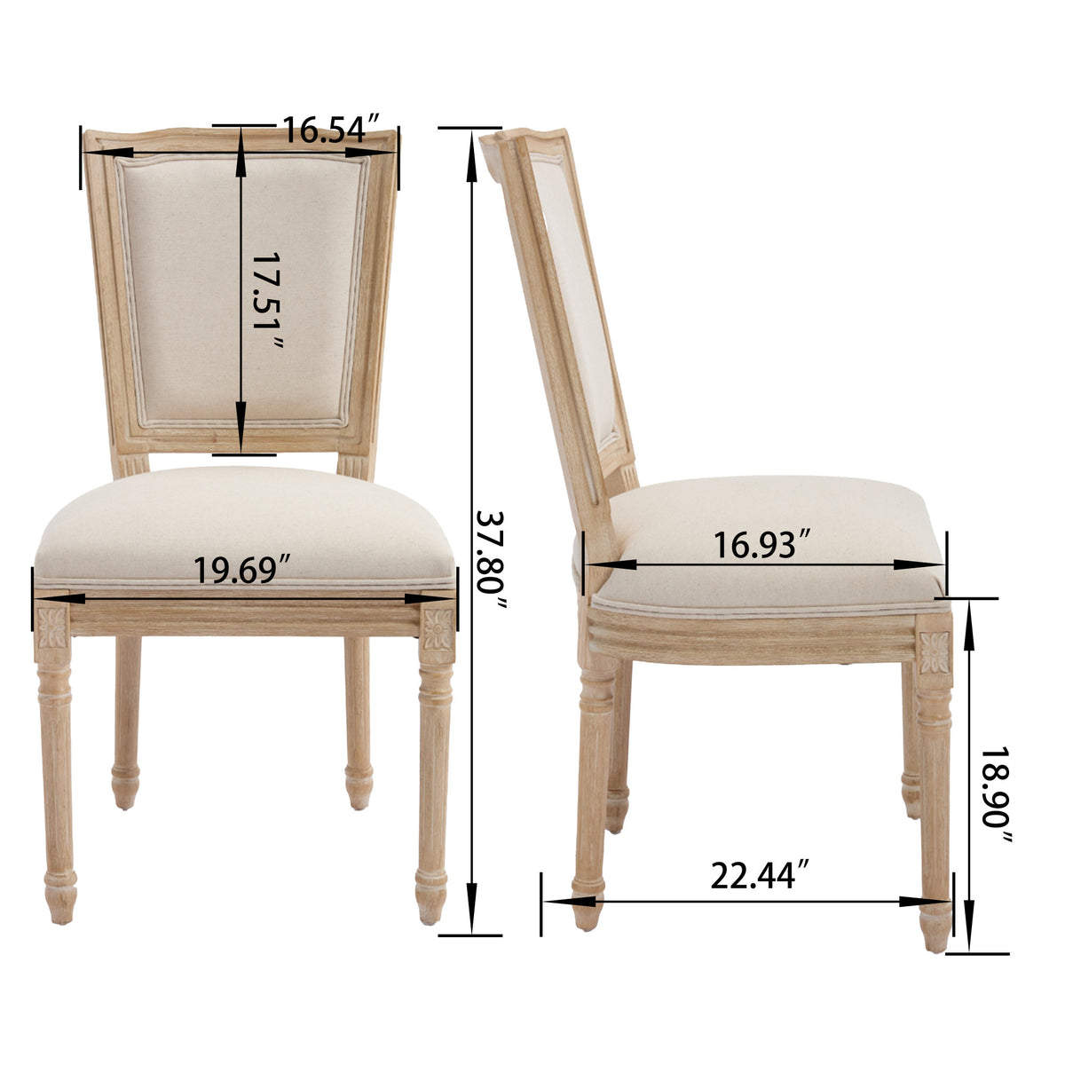 French Country Dining Chairs Set of 2, Upholstered Chairs with T-shaped Back, Wire drawing and carving techniques, Disassemblable