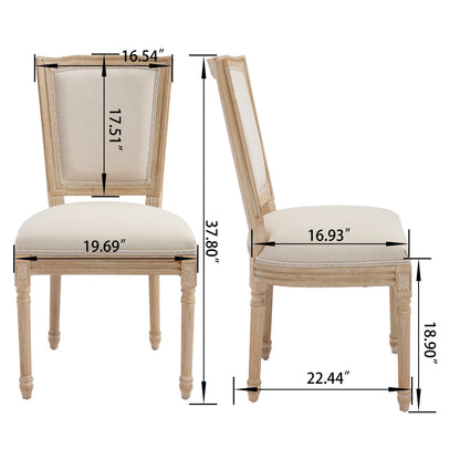 French Country Dining Chairs Set of 2, Upholstered Chairs with T-shaped Back, Wire drawing and carving techniques, Disassemblable
