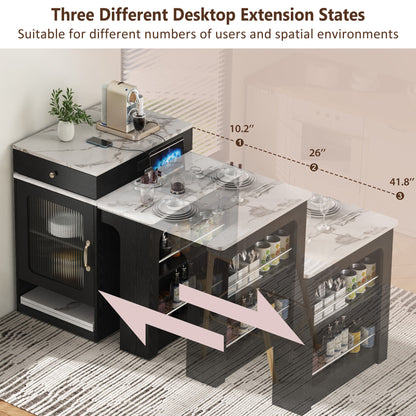 K&K 59.5" Kitchen Island with Extendable Dining Table, Kitchen Storage Table with Double-sided Storage, Kitchen Island with 2 Drawers