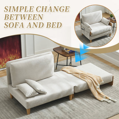 Foldable sofa bed recliner, 3-in-1 convertible sleeper, mid-century modern decor, suitable for small spaces, with three pillows, can be placed in the bedroom study room guest