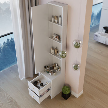 Simple Stylish Dressing Mirror Cabinet, Cosmetic Organizer Cabinet, Jewelry Cabinet, Extra Large Full Body Mirror, Multi Layer High Capacity Storage, 11.8" x 15.7" x 63", EPA, GCC, UL Certificate