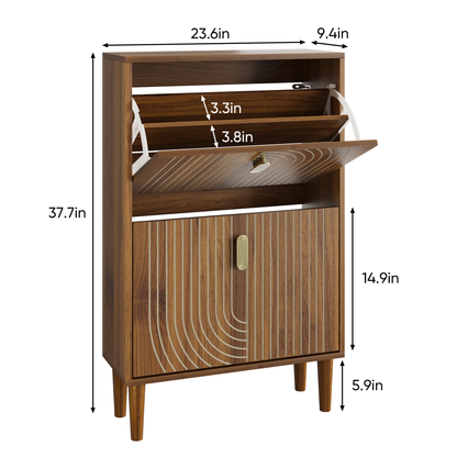 Shoe Storage Cabinet with 2 Flip Drawers,Free standing Shoe  Cabinet with Metal Handles for Entryway,Shoe Rack Cabinet with line groove design,23.6"W