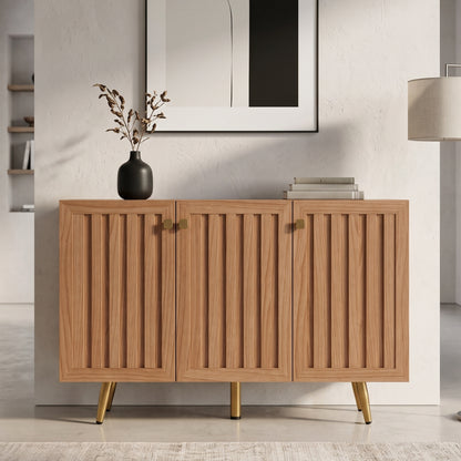 46.9' W Fluted 3-Door Sideboard Buffet Cabinet with 3 Shelves, Oak