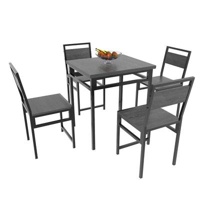 Extendable Dining Table Set with 4 Chairs, Industrial Rectangular Expandable Kitchen Table, Wood Grain Metal Frame Space Saving Dinner Furniture for Small Family Apartment