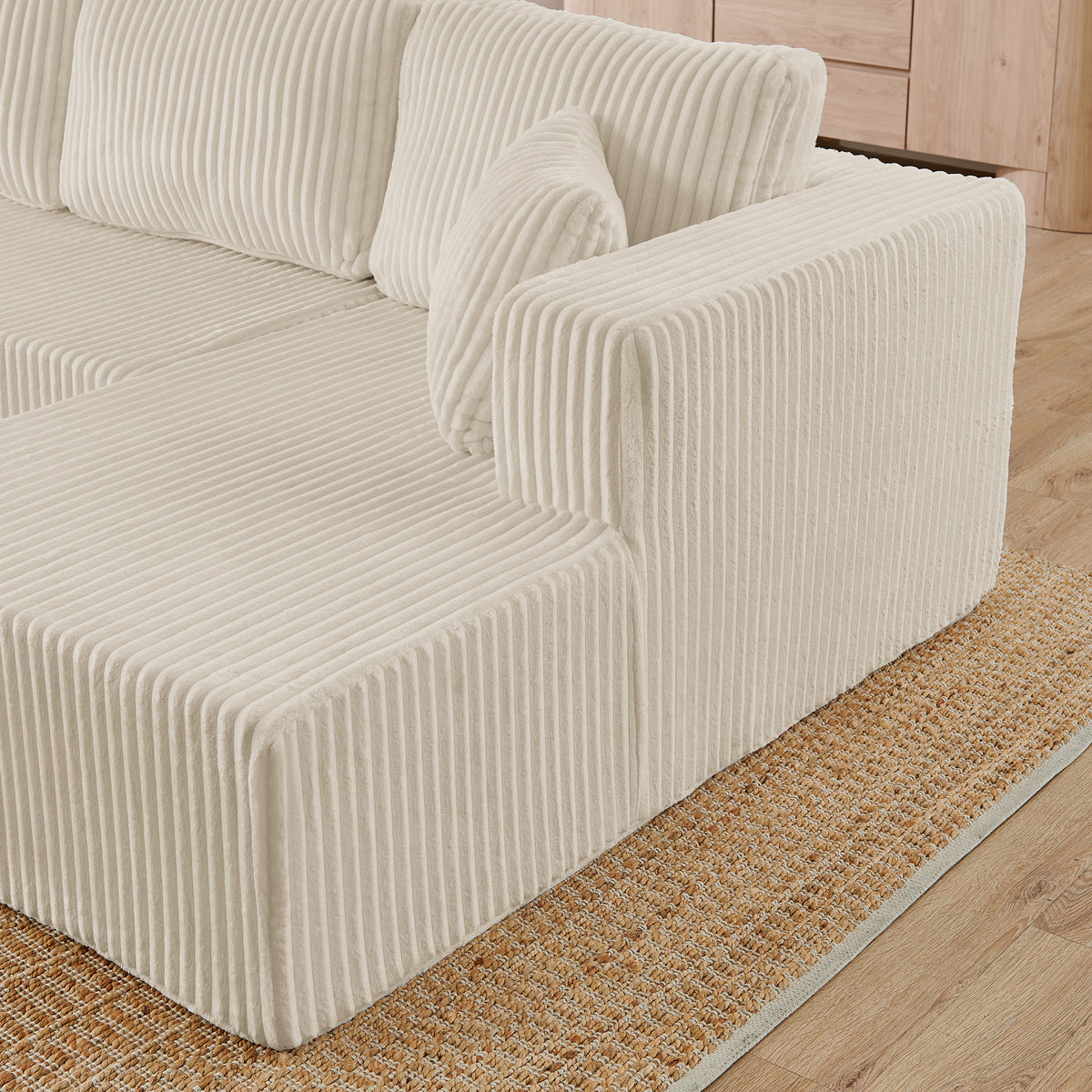 U shape Modular Sectional Sofa, Compressed Sectional Sofa Modern Minimalist Style Corduroy Couch, Sleeper Sofa – Beige