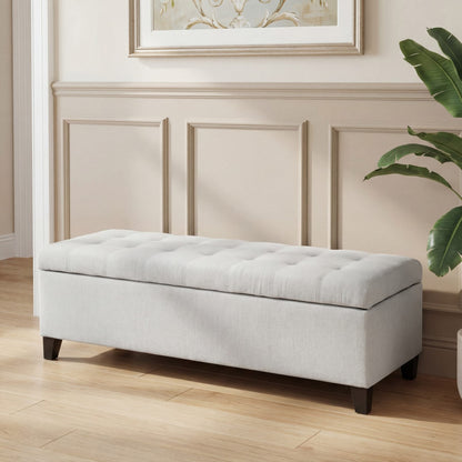 Upholstered Storage Ottoman Bench, Entryway Bench, End of Bed Bench, Ottoman Foot Rest, Light Grey, 300lbs