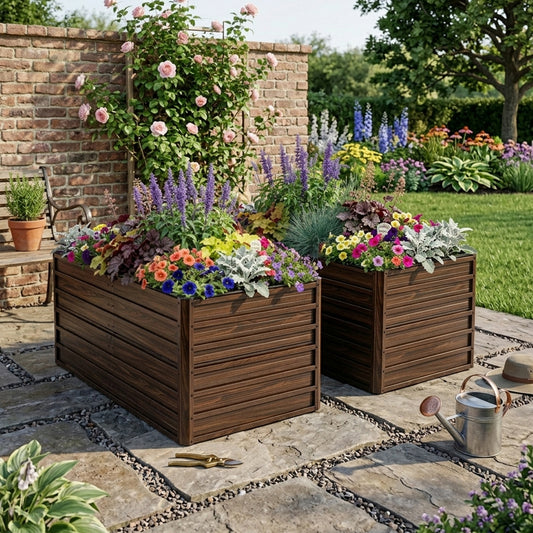 2-Pack 74.6'x35.4'x25' Raised Garden Bed Kit, Metal Elevated Planter Box, Open Drainage Base, 8 Reinforcing Rods, Rustproof Steel with Safety Edging – Easy Assembly for Vegetables, Flowers, Herbs