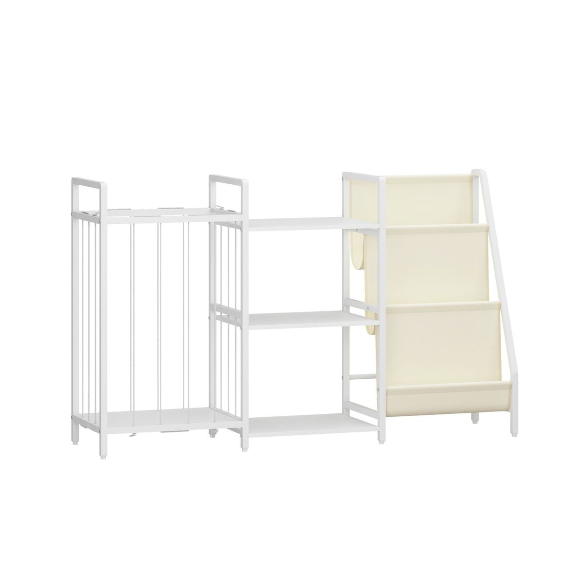 Kids Bookshelf and Toy Storage, 3-in-1 Book Shelf for Kids Rooms, Sling Baby Bookcase with Stuffed Animal Storage, Toddler Montessori Bookshelf for Nursery, Playroom, Kindergarten, White