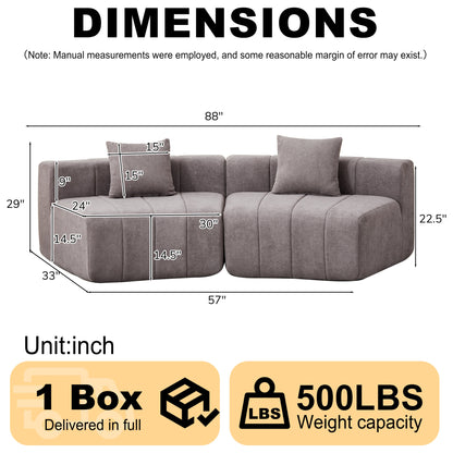 Chenille curved sectional sofa with 2 pillows,Curved Symmetrical Modular Semi Circular Sofa Sectional for bedroom, living room, office for leisure or nap, reading room, and lobby