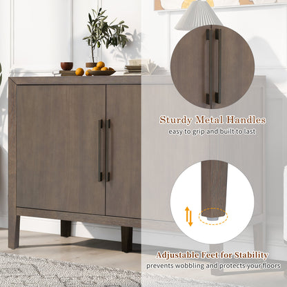 U_STYLE 47.25-Inch Farmhouse Sideboard with Pine Veneer and 2 Doors, Retro Buffet with Adjustable Feet – Model N711P410389D
