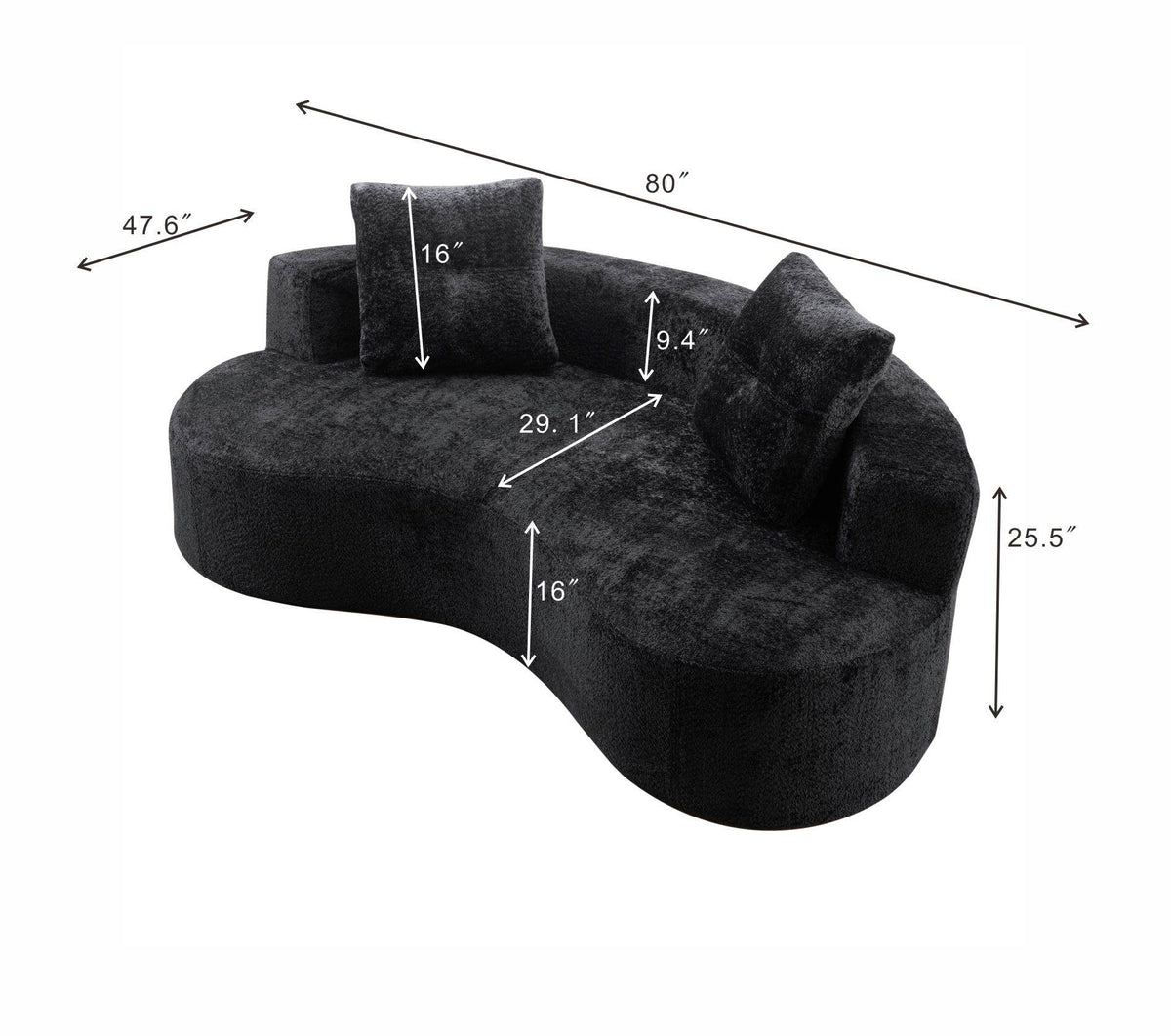 80'  3 Seater Couch for Living Room, Boneless Couch with 2 Pillows,Upholstered Floor Sofa
