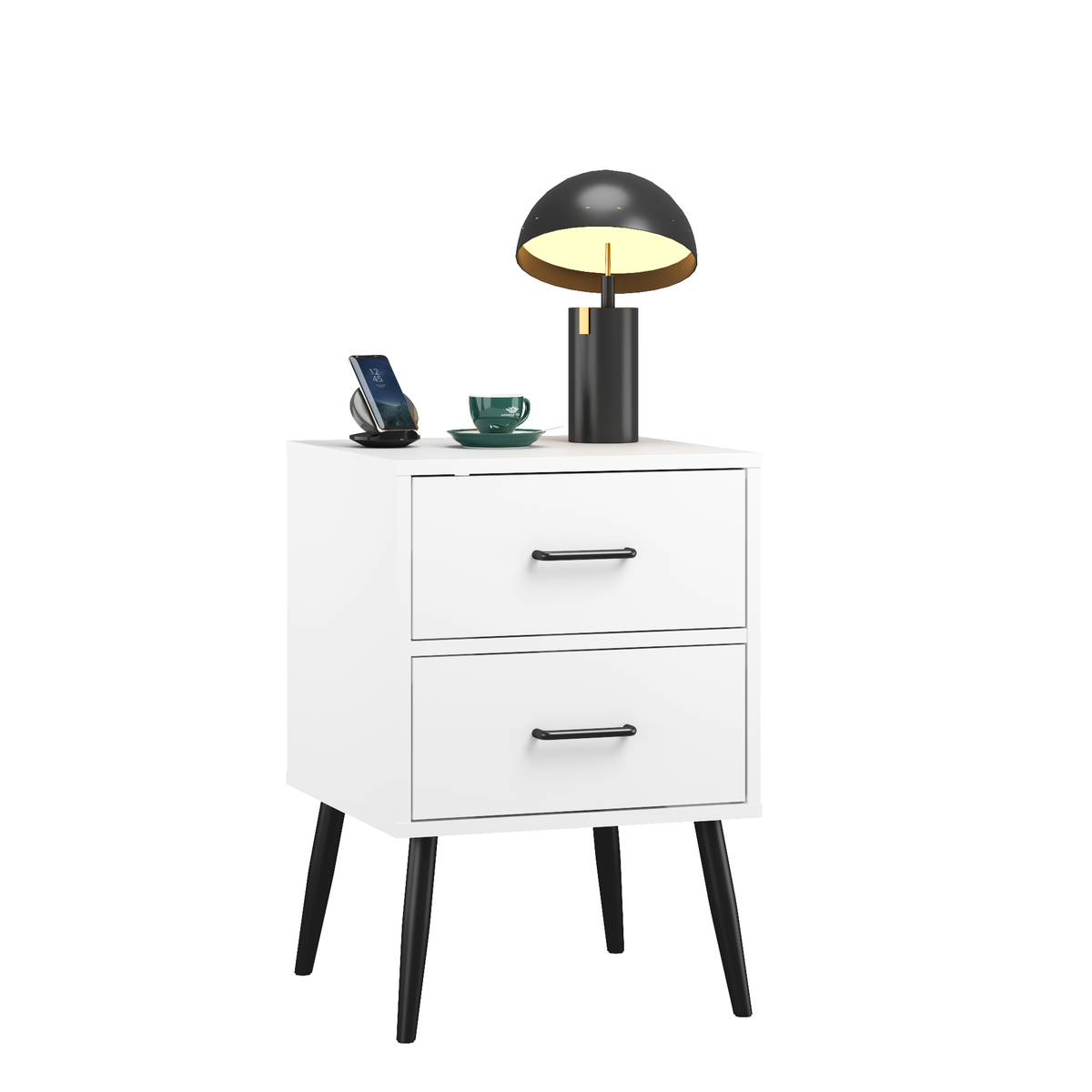 2-Drawer Nightstand with Metal Legs and Metal Handles, Modern White Bedside Table, Small End Table, Living Room or Apartment