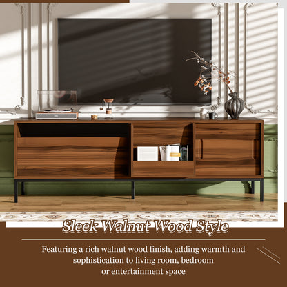 U-Can 70.8'' Modern TV Stand for TVs up to 75 Inches, Entertainment Center with Storage Space, Sliding Doors, Adjustable Shelves and Metal Frame, Mid Century Modern Media TV Console Table for Living R
