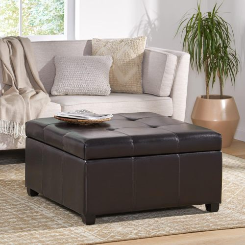 35inch Storage Ottoman,Large Square Ottoman Bench with Storage,Tufted Ottomans Footstool for Living Room