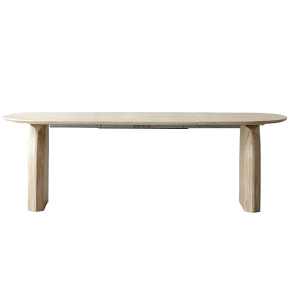 Wood Extendable Dining Table, Modern Oval Kitchen Table with Stylish Dual - Pillar Design, Perfect for Home Dining & Gathering, Multi-functional and Space-saving, Living Room and Dining Room.
