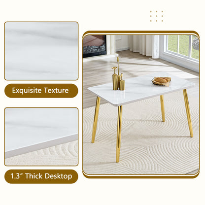 Modern minimalist rectangular dining table, suitable for 4-6 people. Tempered glass countertop+lower MDF board, imitation marble texture – Model W1151S04622