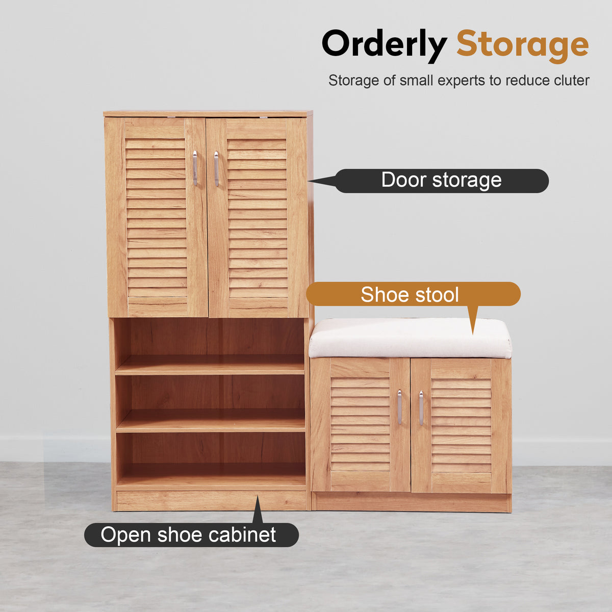 Multi functional Shoe Storage Cabinet with Bench & 7+3 Storage compartment, Adjustable layer board
, Shoe Bench with Cushion for Entryway,  Freestanding Shoe Rack for  Mudroom, Hallway,oak