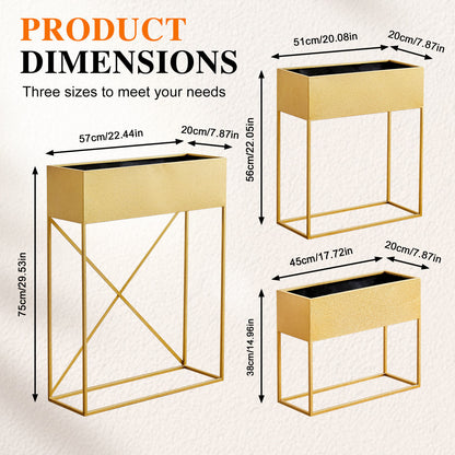 3‑Pack Pre‑Assembled Gold Metal Elevated Planter Stand with Non‑Woven Liner, UV‑Resistant Rectangular Raised Herb Flower Planter Box for Patio Balcony Indoor Outdoor