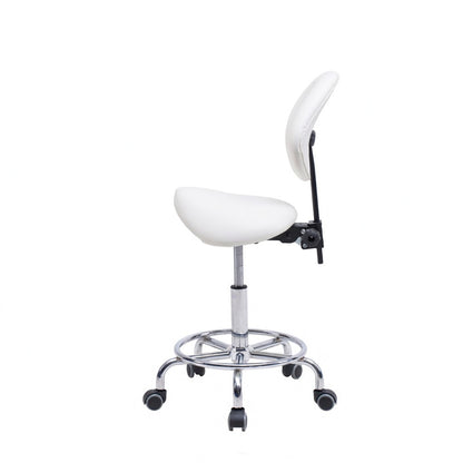 Saddle Stool Chair with Backrest Swivel Hydraulic Ergonomic Tilt Seat Chair with Wheels Footrest for Medical Hospital Clinic Dental-WHITE