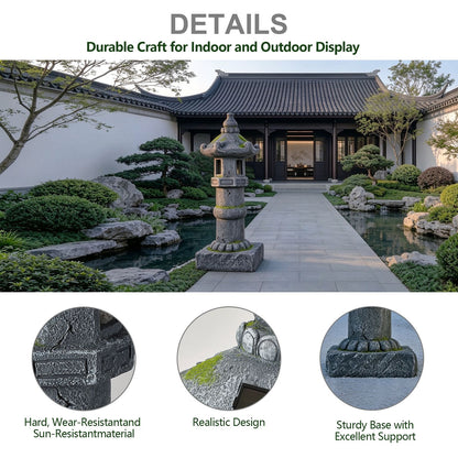 Magnesium Oxide Solar Pagoda Garden Statue with Warm LED Light, Oriental Stone Tower Lantern Outdoor Yard Patio Decor Ornament, Ideal Gift, 27.56'
