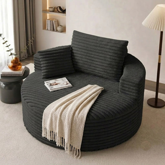 50' Oversized Round Chair Lounge Chaise Indoor, Modern Upholstered Cloud Circle Chair with Deep Seat, No Assembly Required, Comfy Fluffy Sleeper Sofa for Reading, Living Room, Bedroom(Black)