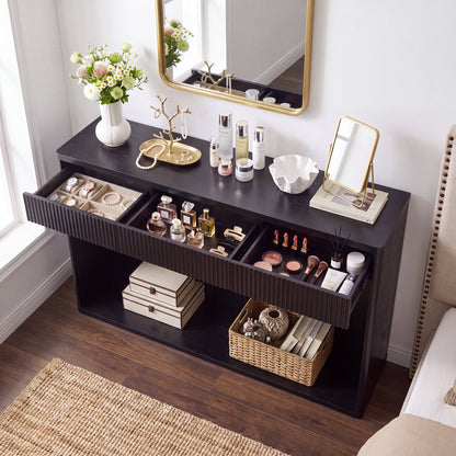 63" Fluted Console Table with 3 Drawers, Long Sofa Table Behind Couch for Living Room, Hallway, Foyer,Black