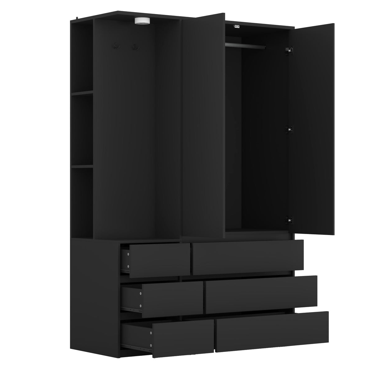 Wardrobe Closet 71.7" H, Bedroom Wooden Wardrobe with 2 Doors 6 Drawers – Black