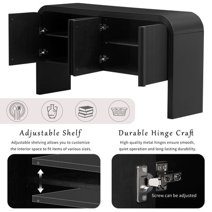 U_STYLE 62.2-Inch Wave-Pattern Console Table with 4 Doors and Adjustable Shelf, Curved design Sofa Table Behind Couch
