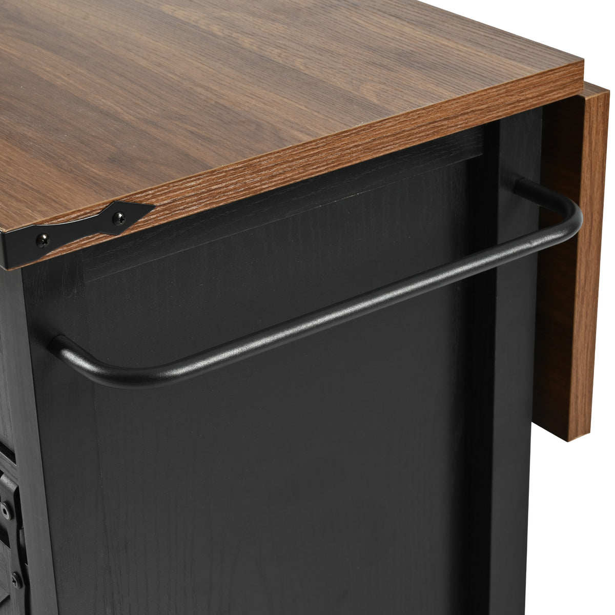 K&K 53.7" Farmhouse Kitchen Island with Power Outlet, 2 Sliding Barn Door Kitchen Storage Island with Drop Leaf – Black