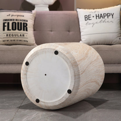 Tall Cylindrical Accent Coffee Table, MgO Faux Travertine Round Coffee Table, Indoor & Outdoor Decorative Table for Home Patio Yard, Dia 15.94" x H 18.31"