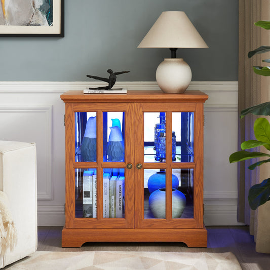 LED Curio Display Cabinet, Antique Display Cabinet with Adjustable Shelves – Oak