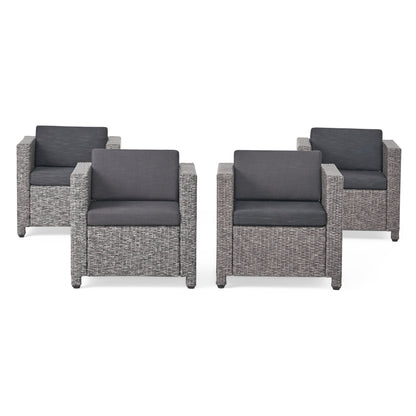 Outdoor Club Chair with Water Resistant Cushion and Square Arms, Set of 4, Black
