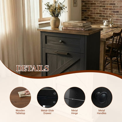 Tilt Out Trash Can Cabinet, 10-Gallon Farmhouse Hidden Garbage Cabinet with Drawer, Dog Proof Wooden Trash Storage Cabinet for Kitchen, Laundry, Living Room, Office