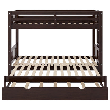 Twin Over Pull-out Bunk Bed with Trundle in Espresso, Pine Wood and MDF, 78.9''L x 116''W x 59.6''H