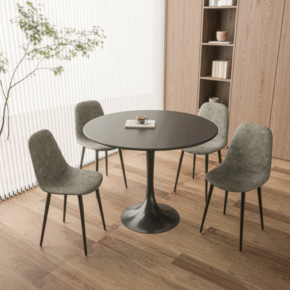 31.5' Round Dining Table Set for 4, Black Dining Table MDF Easy Clean with Durable Metal Legs, 4 PCS Comfortable Dining Chair Suede Upholstered Chair for Restaurant,Guest Receptions