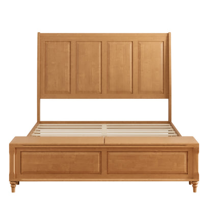 Queen Bed Frame with Tall Headboard and Storage Bench,Soild Wood Sleigh Bed with 64" Storage Chest,No Box Spring Needed, Natural