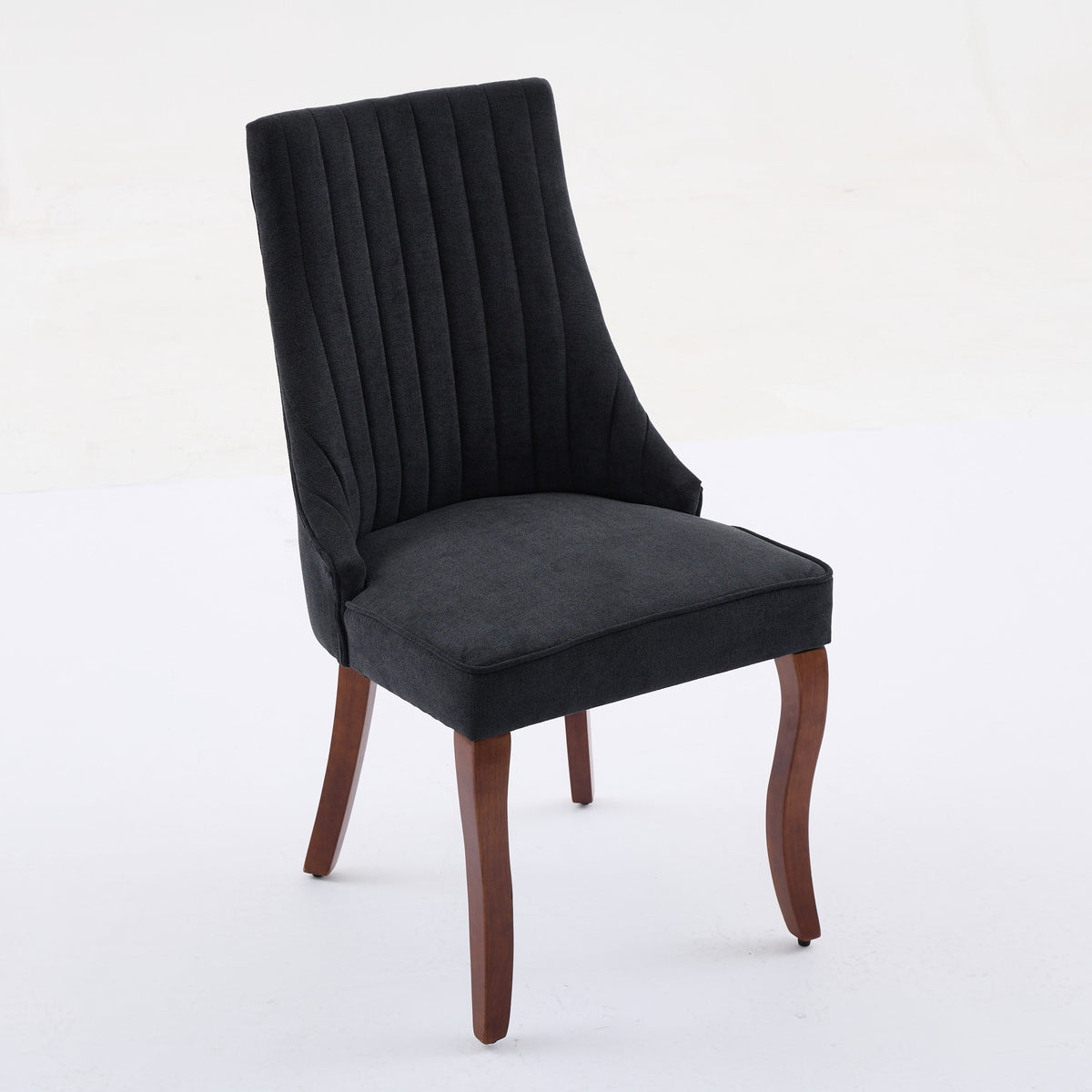 Rayon Cloth Flocking Linen Dining Chairs Channel Kitchen Dinner Chair Comfy Fabric Upholstered Accent Chair for Dining Room with Curved - Black