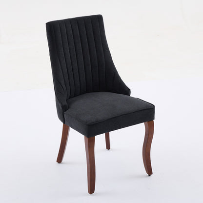 Rayon Cloth Flocking Linen Dining Chairs Channel Kitchen Dinner Chair Comfy Fabric Upholstered Accent Chair for Dining Room with Curved - Black