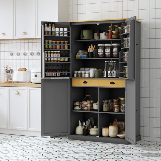 [Assembly Video Provided]TOPMAX 40.2x20x71.3inch High Freestanding Kitchen Pantry Large Cupboard Storage Cabinet with 2 Drawers – Gray