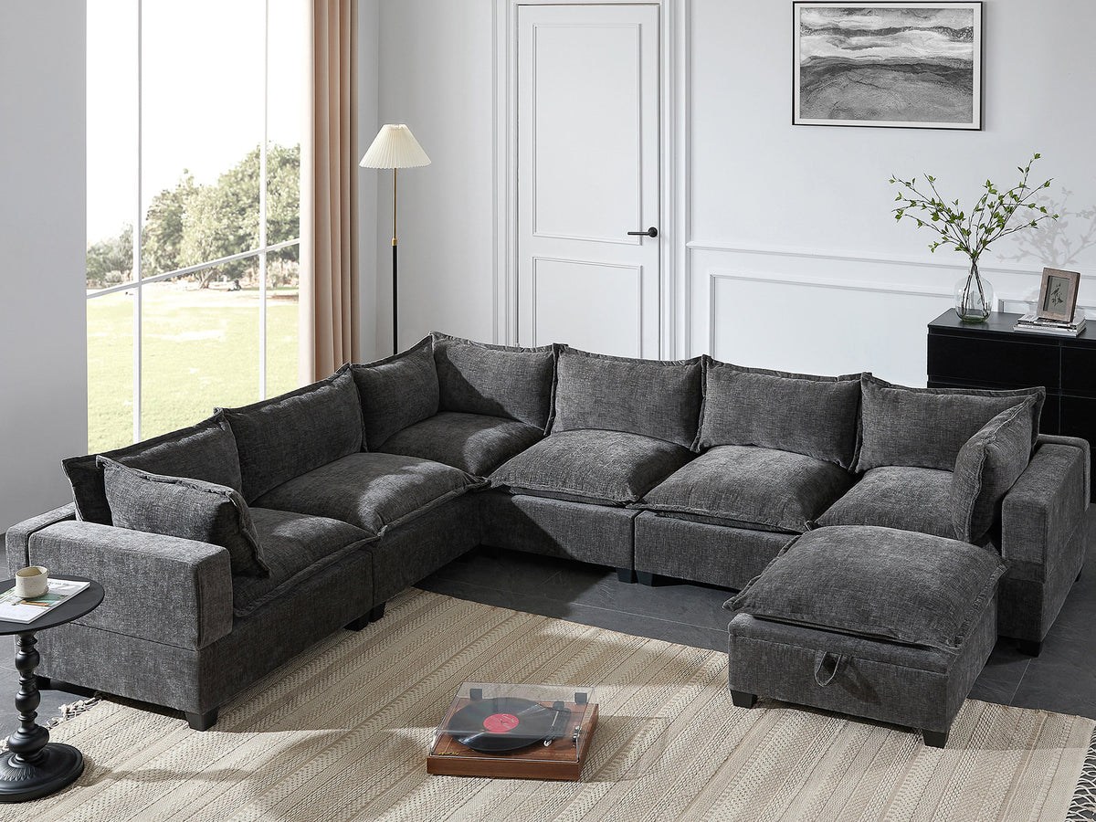 [VIDEO]117.5'' Modular Sectional Sofa with Movable Storage Ottoman, 7 Seat U Shaped Couch, Wide Seat & Free Combination