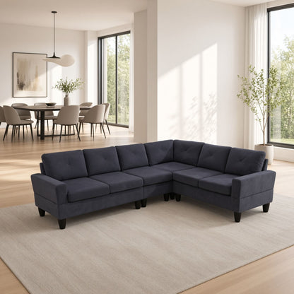95.5 x 75 Inches Width Dark Grey Modular L-Shaped Sectional Sofa 6-Seater 4-Piece Massa Flannel Fabric Couch with Chaise