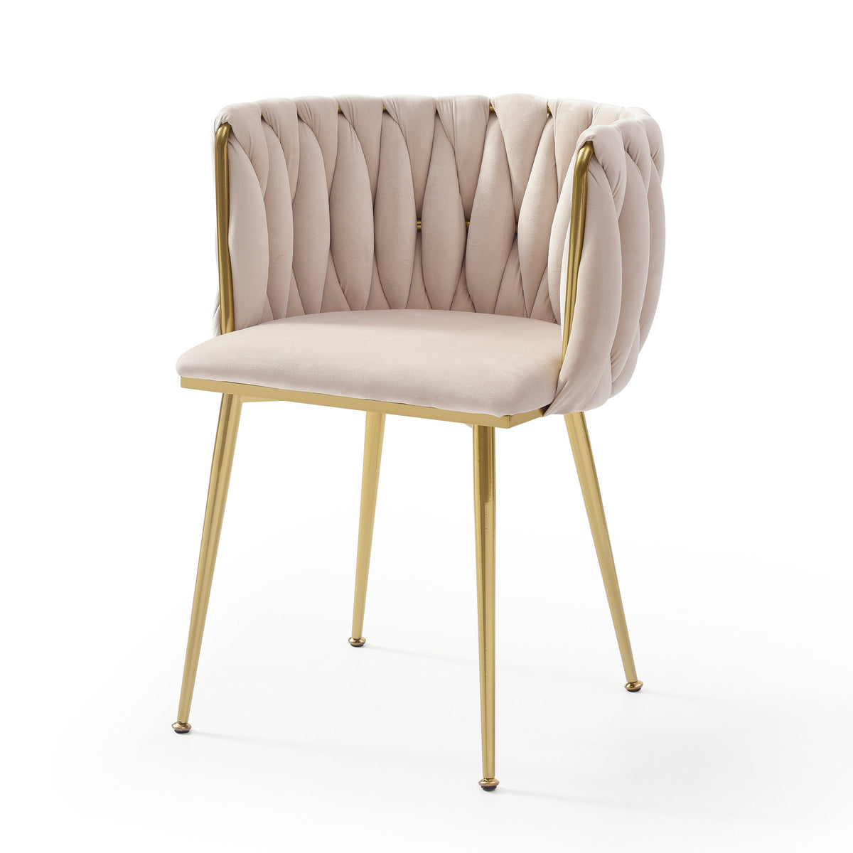 Modern Velvet Dining Chairs Set of 2, Upholstered Woven Dining Chair with Golden Metal Legs, Upholstered Dining Chairs for Dining Room, Kitchen, Vanity, Living Room