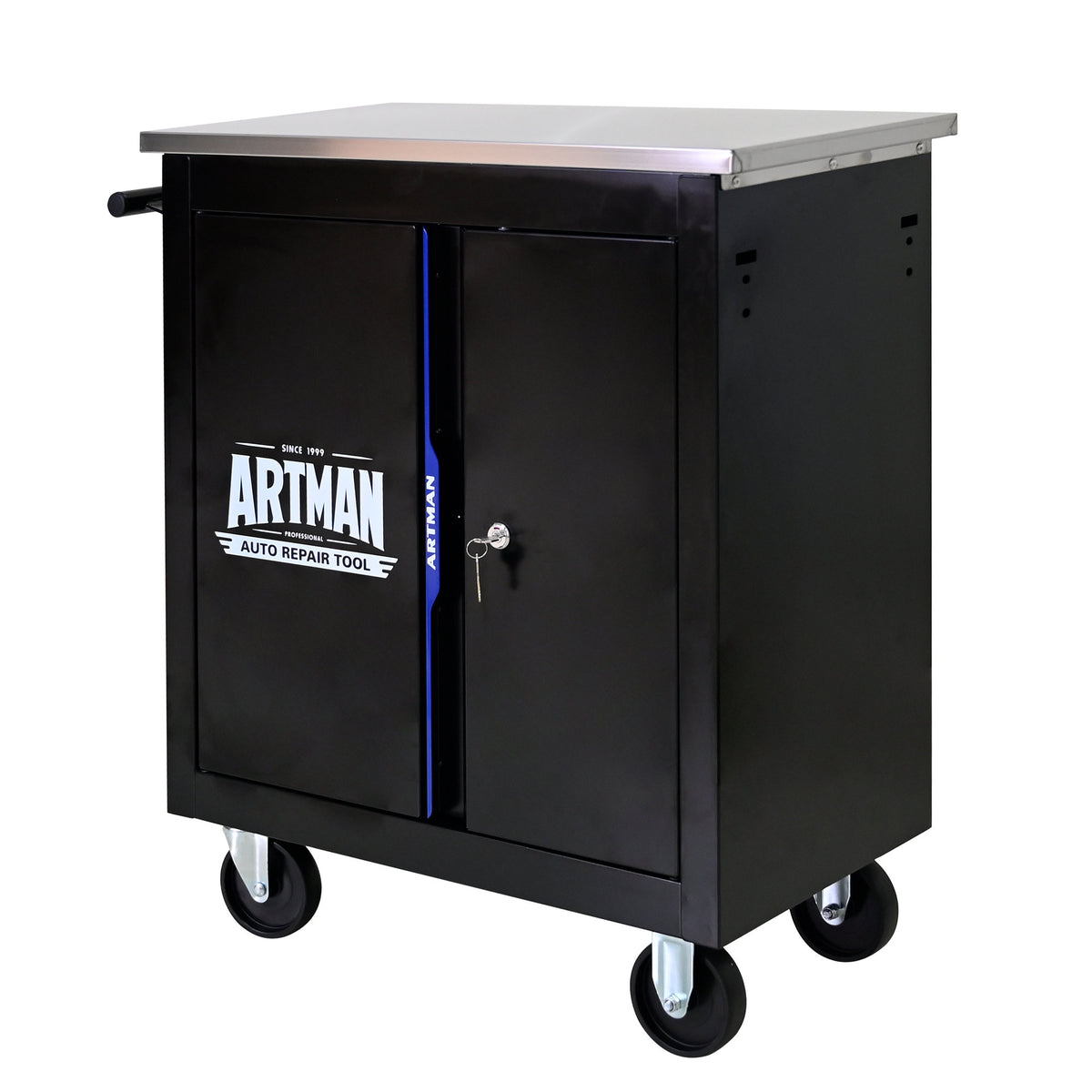 Movable Lockable Double Door Partition with Lock Multi-functional Hardware Storage Tool Car Auto Repair Locker--BLAK&BLUE