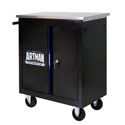 Movable Lockable Double Door Partition with Lock Multi-functional Hardware Storage Tool Car Auto Repair Locker--BLAK&BLUE