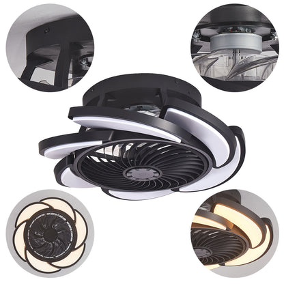 Black Bladeless Ceiling Fan with Remote Control, 6 Speeds Dimmable Light, Enclosed Low Profile for Bedroom Living Room, 17-Inch