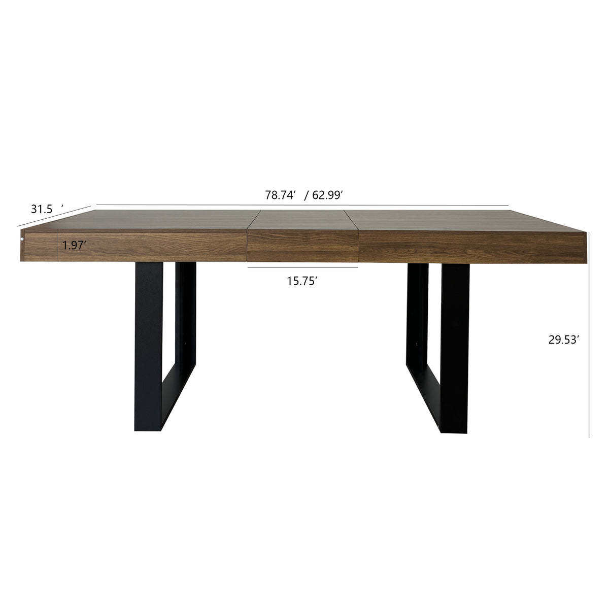 Rectangle extendable dining table for 6-10 people aged effect wood and black 160-200 cm