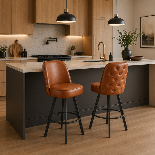 Set of 2 Commercial Grade Swivel Button-Tufted Back Bar Stools with Metal Frame Counter Height Kitchen Island Chairs, Comfortable Seating for Home Bar, Restaurant &Café  Assembly Required