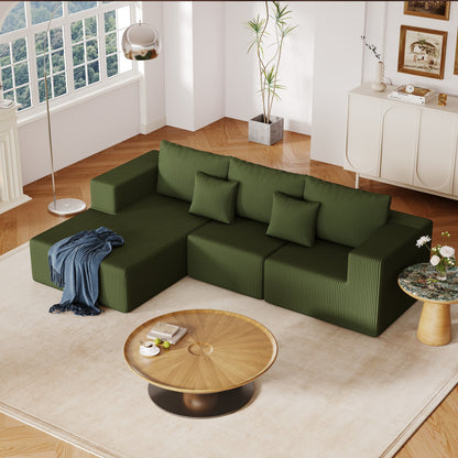 108.3' Sectional Foam Couch,L Shape Sofa with Chaise Lounge,Modular Cloud Sofa  for Living Room,Upholstered Corduroy Couch Green