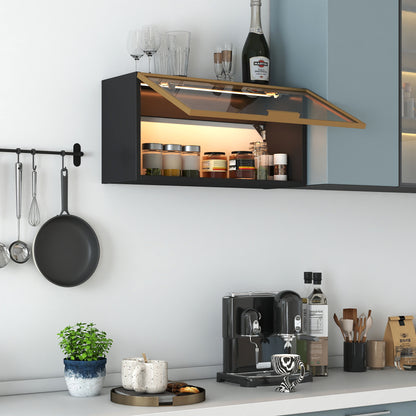 Large-Capacity Spice Rack Wall Mounted Storage Cabinet, Black Hanging Kitchen Pantry with Up-Flip Door, for Kitchen, Dining Room All Occasion