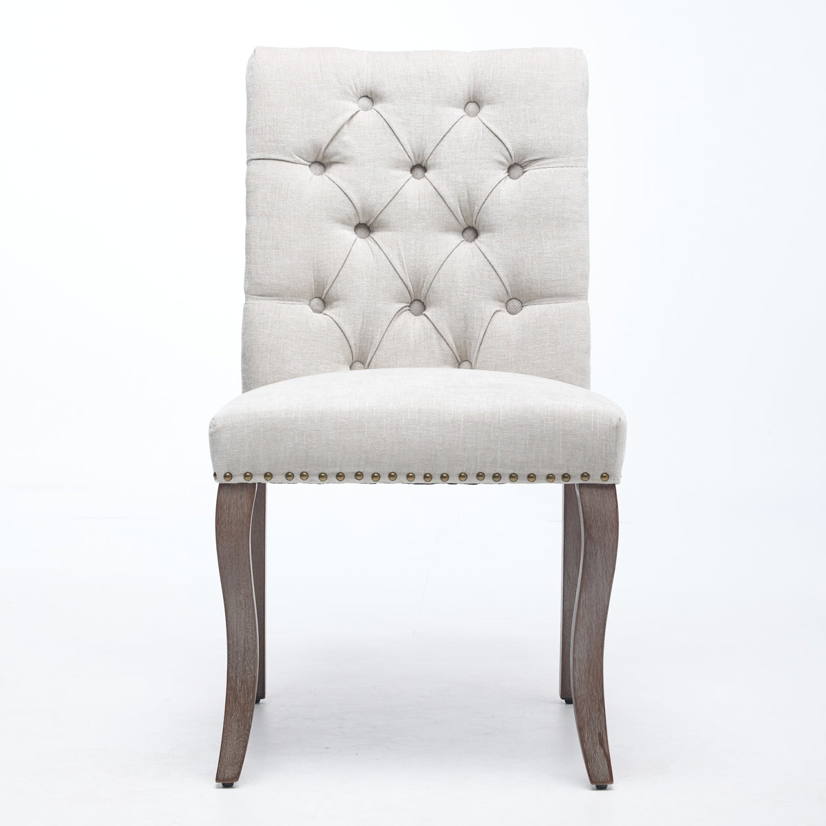 Upholstered Chenille Fabric Accent Dining Chair, Curved Solid Wood Legs, Elegant Tufted Club Dining Room Kitchen Room Dining Chair – Beige